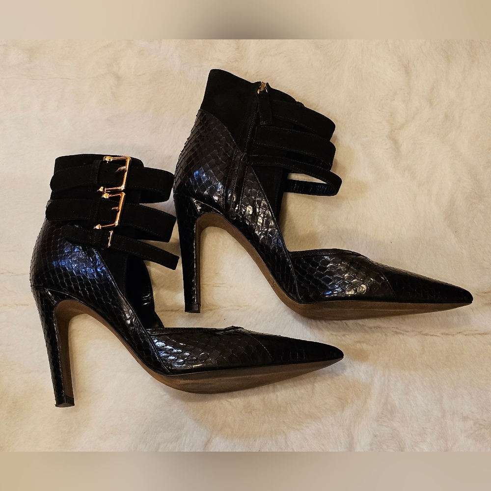 SEXY $825 Derek Lam Paloma Black Gold Suede & Snakeskin Pumps 7B